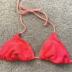 Hot Coral Pink Crochet Triangle Swim Top Size Small